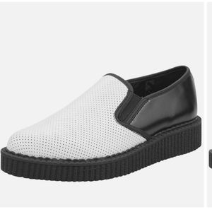 TUK perforated leather slip on creepers black and white